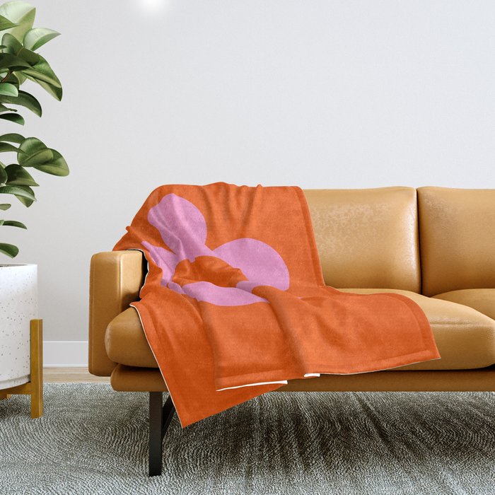 La Fleur | 01 - Retro Floral Print Orange And Pink Aesthetic Preppy Modern Abstract Flower Throw Blanket Gallery Image 1