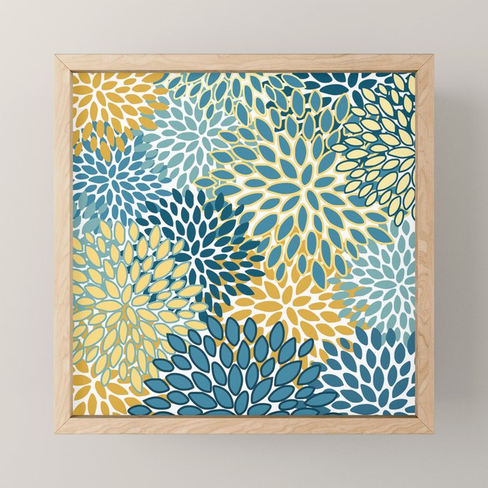 Modern Floral Prints, Teal and Yellow Mini Art Print Gallery Image 1