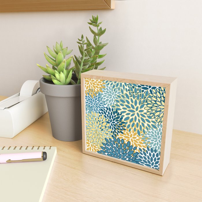 Modern Floral Prints, Teal and Yellow Mini Art Print Gallery Image 2