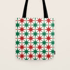 Festive Mid-Century Stars & Sparkles in Green, Red & White Tote Bag Gallery Image 1