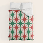 Festive Mid-Century Stars & Sparkles in Green, Red & White Duvet Cover Gallery Image 6