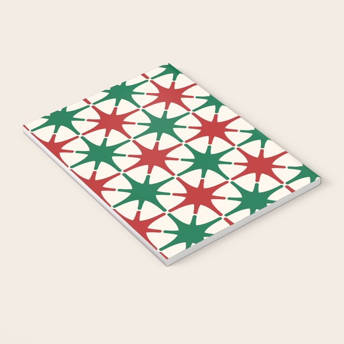Festive Mid-Century Stars & Sparkles in Green, Red & White Notebook Gallery Image 3