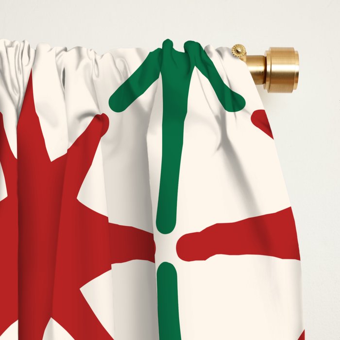 Festive Mid-Century Stars & Sparkles in Green, Red & White Window Curtain Gallery Image 2