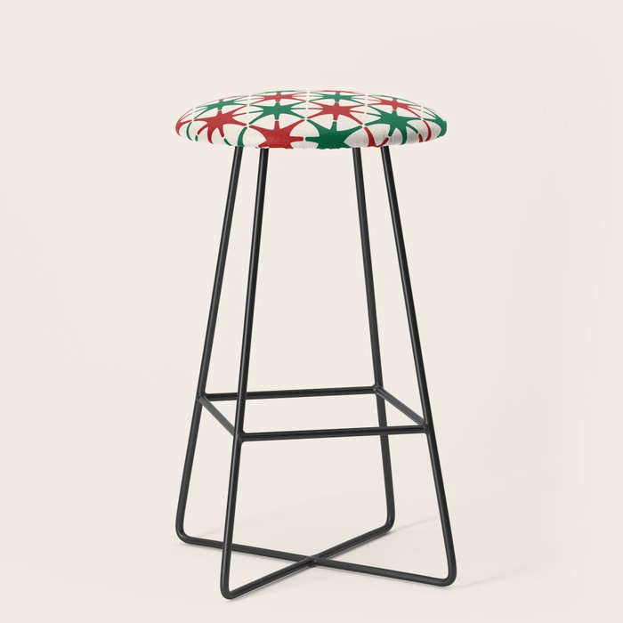 Festive Mid-Century Stars & Sparkles in Green, Red & White Stool Gallery Image 1