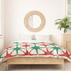 Festive Mid-Century Stars & Sparkles in Green, Red & White Duvet Cover Gallery Image 3