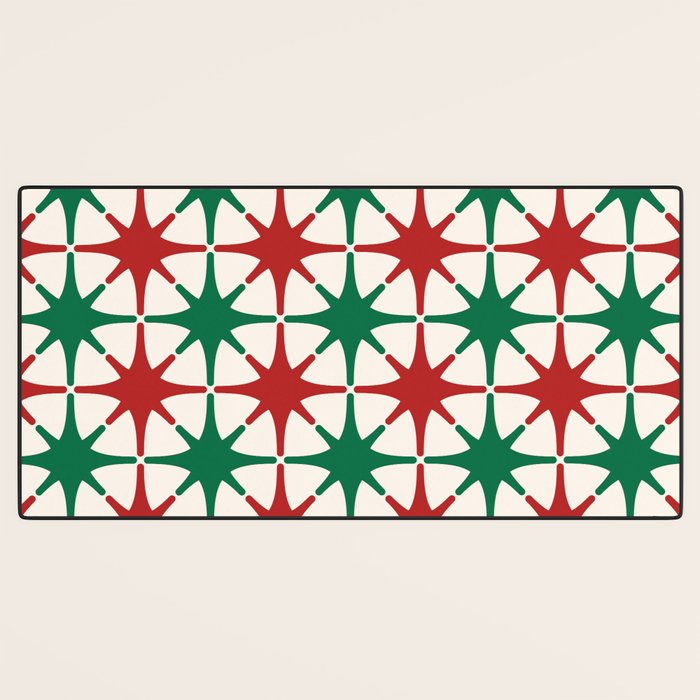 Festive Mid-Century Stars & Sparkles in Green, Red & White Desk Mat Gallery Image 3