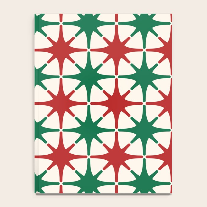 Festive Mid-Century Stars & Sparkles in Green, Red & White Notebook Gallery Image 4
