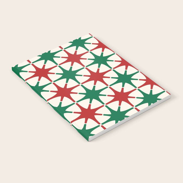 Festive Mid-Century Stars & Sparkles in Green, Red & White Notebook Gallery Image 2