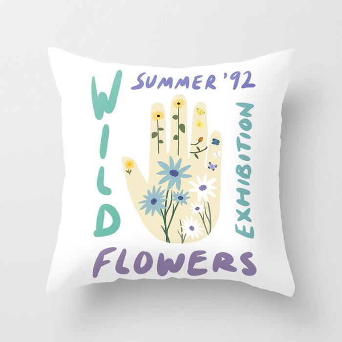 90s Wild Flowers Exhibition Poster Throw Pillow Gallery Image 1