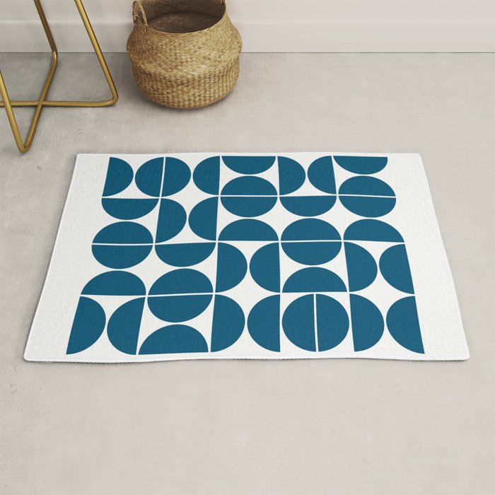 Mid Century Modern Geometric 04 Blue Rug Gallery Image 1