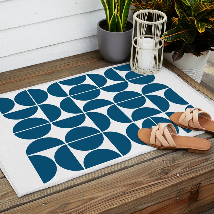 Mid Century Modern Geometric 04 Blue Outdoor Rug Gallery Image 2