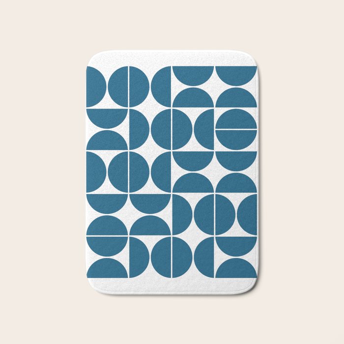 Mid Century Modern Geometric 04 Blue Bath Mat Gallery Image 1
