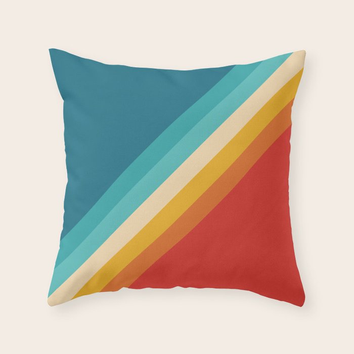 Classic 70s Vintage Style Retro Summer Vibes Stripes - Feruda Throw Pillow Gallery Image 1