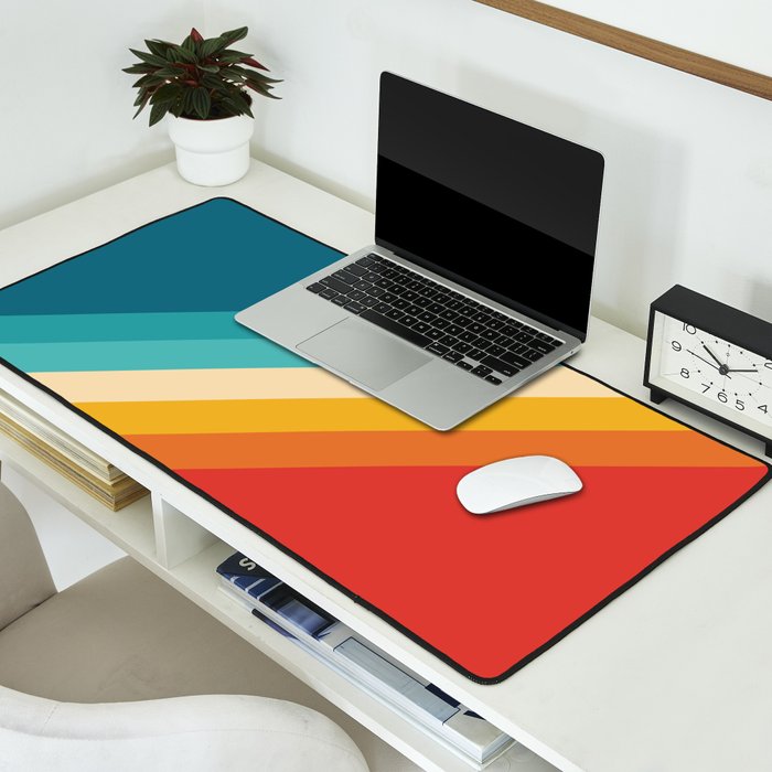 Classic 70s Vintage Style Retro Summer Vibes Stripes - Feruda Desk Mat Gallery Image 2