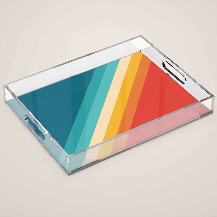 Classic 70s Vintage Style Retro Summer Vibes Stripes - Feruda Acrylic Tray Gallery Image 1