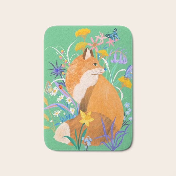 Fox in Flower Garden Bath Mat Gallery Image 1