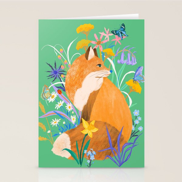 Fox in Flower Garden Stationery Card Gallery Image 1