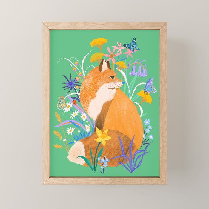 Fox in Flower Garden Mini Art Print Gallery Image 1