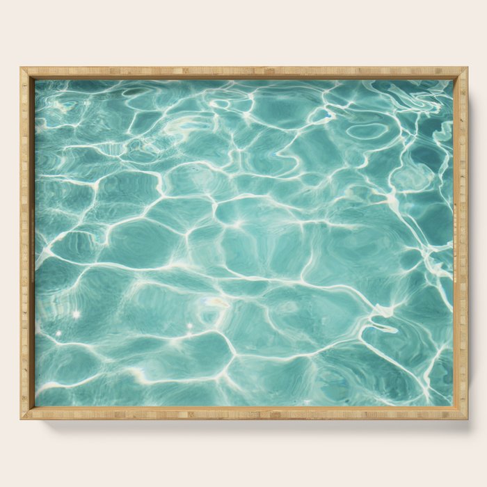 Water Abstract Photography, Teal Ocean, Turquoise Sea, Water Ripple Seascape Serving Tray Gallery Image 1