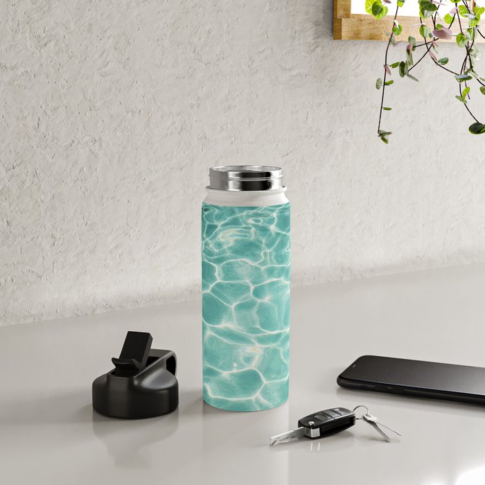 Water Abstract Photography, Teal Ocean, Turquoise Sea, Water Ripple Seascape Water Bottle Gallery Image 4