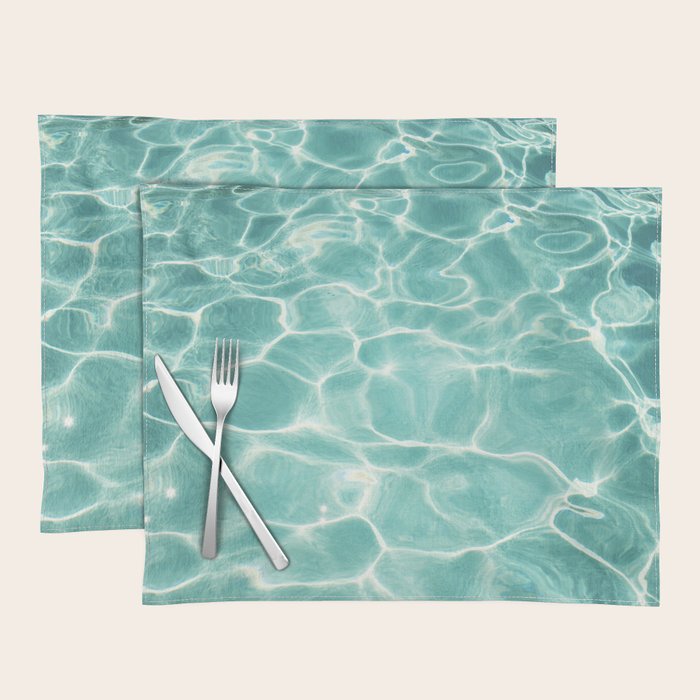 Water Abstract Photography, Teal Ocean, Turquoise Sea, Water Ripple Seascape Placemat Gallery Image 1