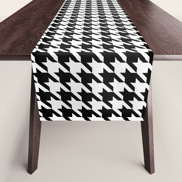 Monochrome Black & White Houndstooth Table Runner Gallery Image 1