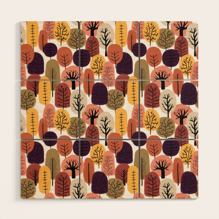 Autumn Trees Pattern Wood Wall Art Gallery Image 1