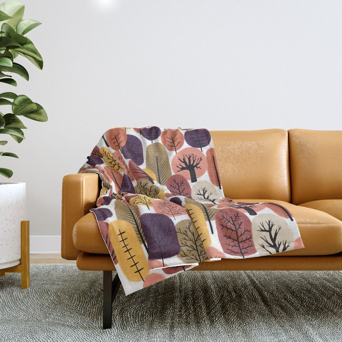 Autumn Trees Pattern Throw Blanket Gallery Image 1