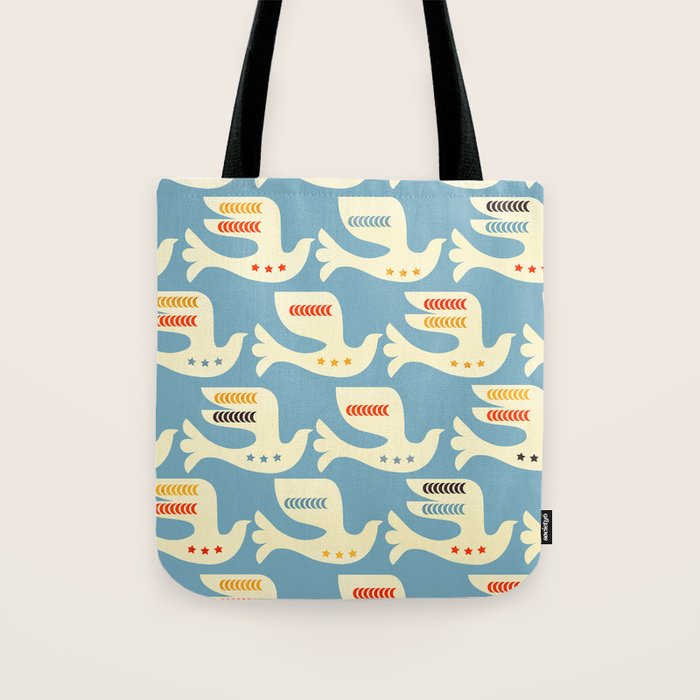 Festive Birds Blue Tote Bag Gallery Image 1