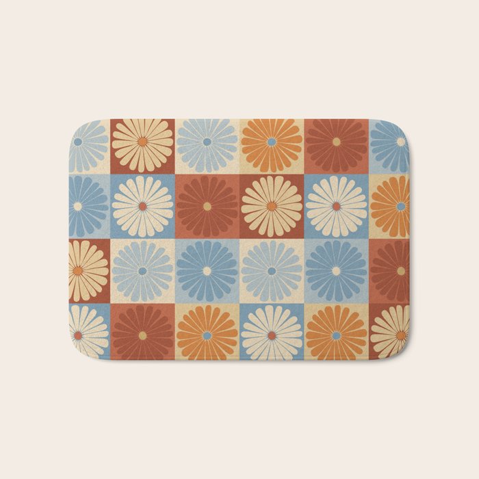 Retro Flowers Check Pattern XVIII Bath Mat Gallery Image 1