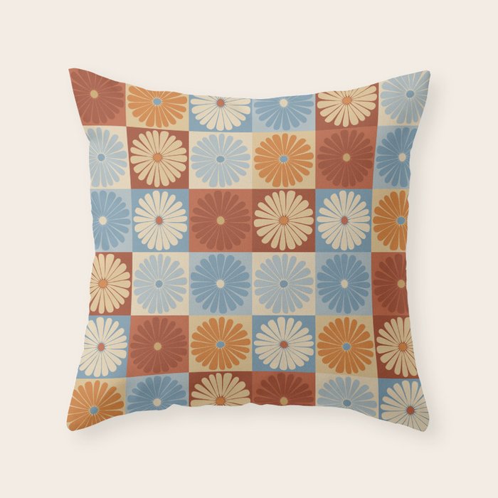 Retro Flowers Check Pattern XVIII Throw Pillow Gallery Image 6