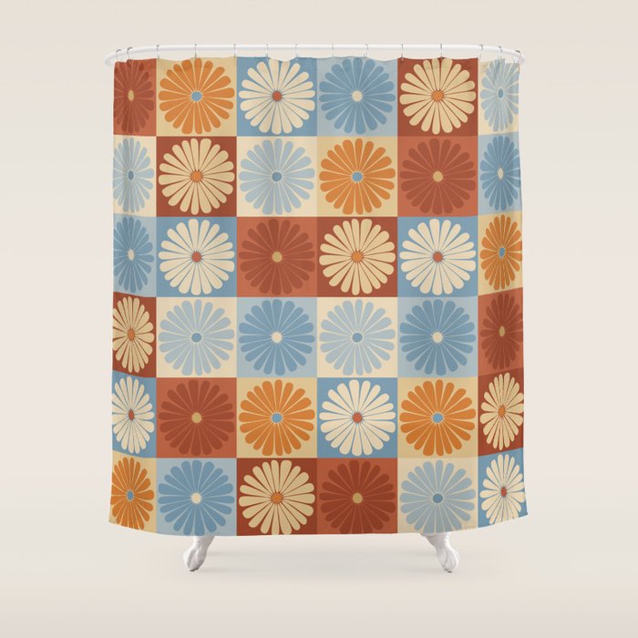 Retro Flowers Check Pattern XVIII Shower Curtain Gallery Image 1