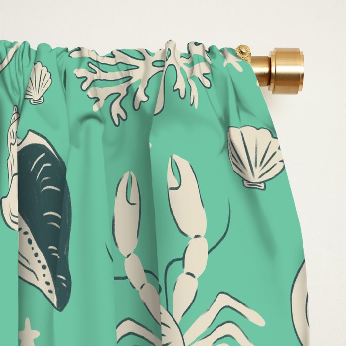 Ocean Crustaceans And Nautical Seashells Window Curtain Gallery Image 2