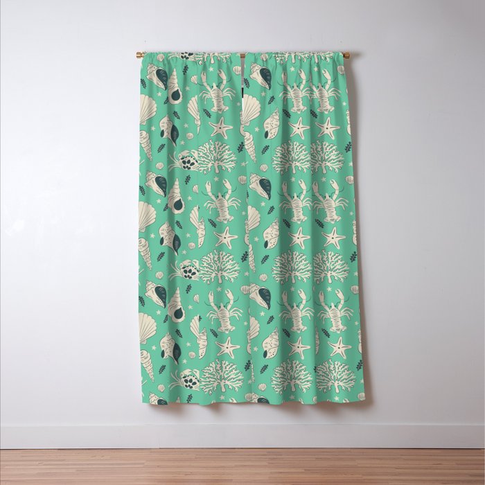 Ocean Crustaceans And Nautical Seashells Window Curtain Gallery Image 3