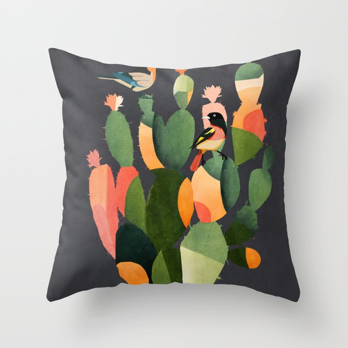 Cactus and Birds 4 Throw Pillow Gallery Image 1