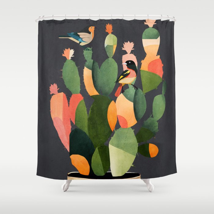 Cactus and Birds 4 Shower Curtain Gallery Image 1
