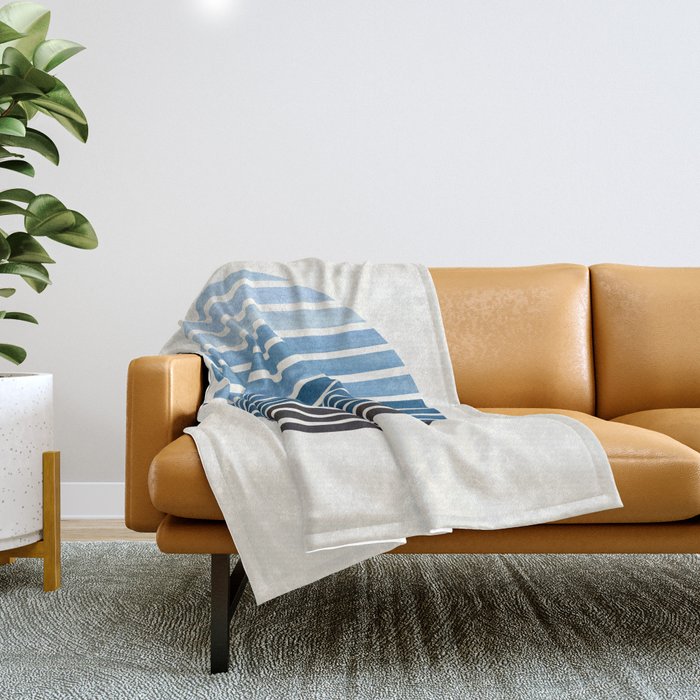 Green Blue Mid Century Modern Minimalist Scandinavian Colorful Stripes Geometric Pattern Round Circl Throw Blanket Gallery Image 1