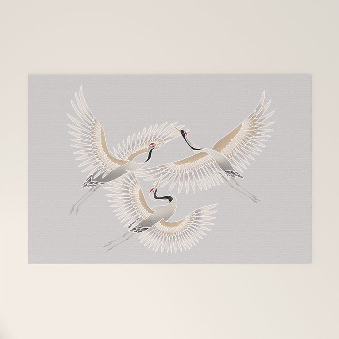 traditional Japanese cranes bright illustration Welcome Mat Gallery Image 1