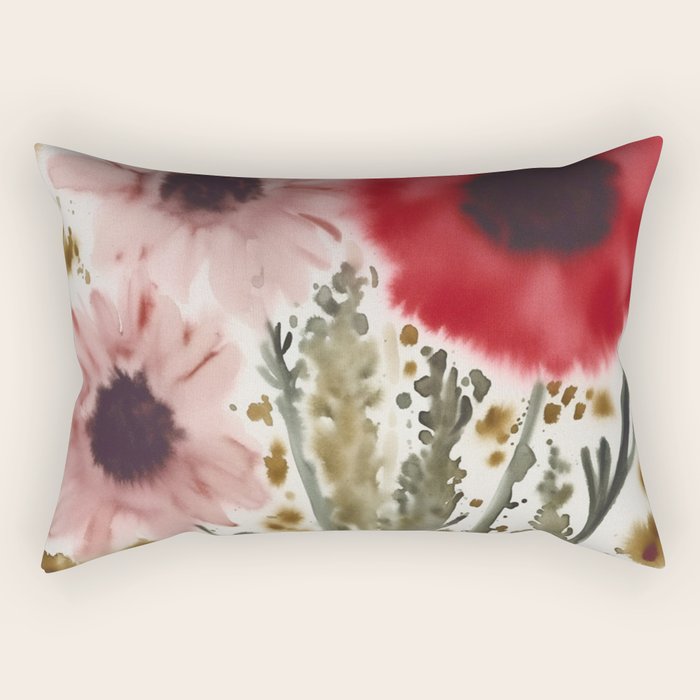Poppy and Blush Blooms Rectangular Pillow Gallery Image 1