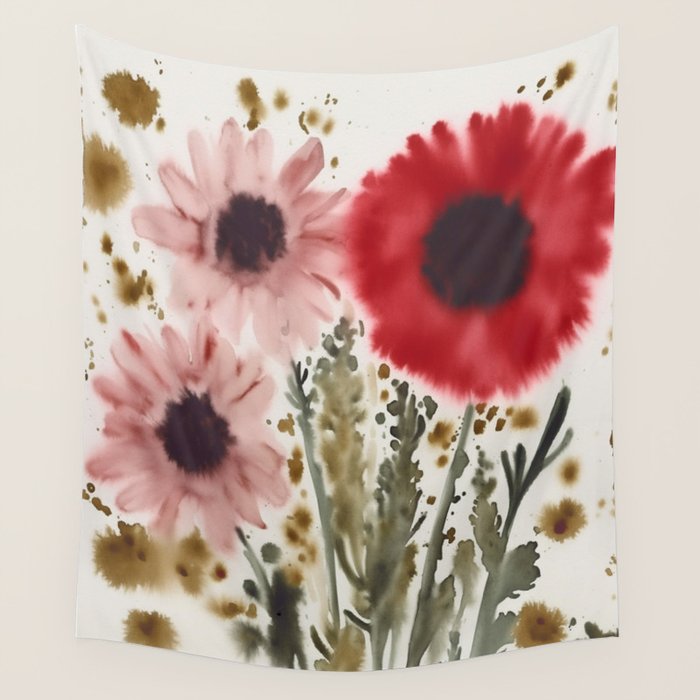 Poppy and Blush Blooms Wall Tapestry Gallery Image 1