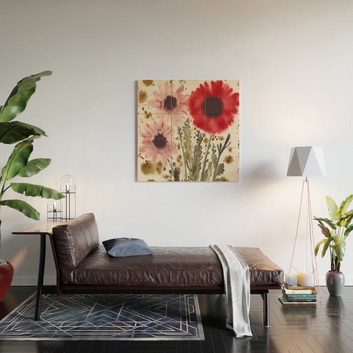 Poppy and Blush Blooms Wood Wall Art Gallery Image 2