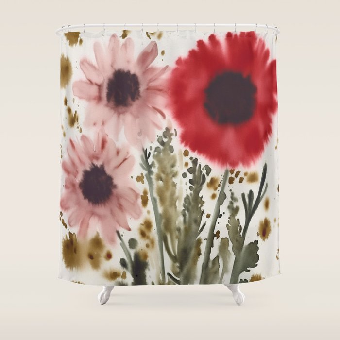 Poppy and Blush Blooms Shower Curtain Gallery Image 1