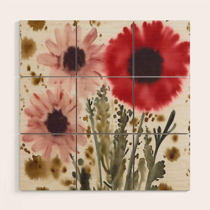 Poppy and Blush Blooms Wood Wall Art Gallery Image 1