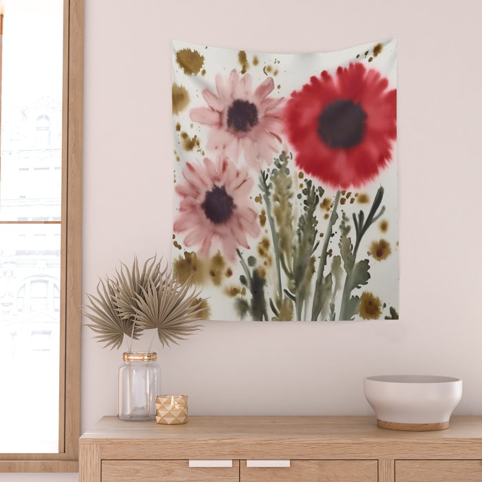 Poppy and Blush Blooms Wall Tapestry Gallery Image 2