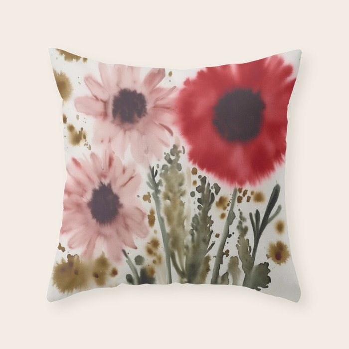 Poppy and Blush Blooms Throw Pillow Gallery Image 1