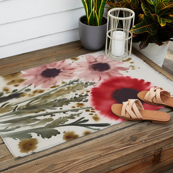 Poppy and Blush Blooms Outdoor Rug Gallery Image 2