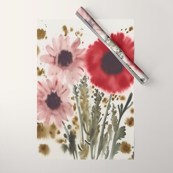 Poppy and Blush Blooms Wrapping Paper Gallery Image 1