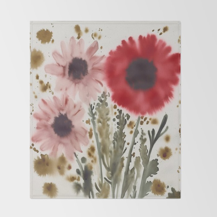 Poppy and Blush Blooms Throw Blanket Gallery Image 2
