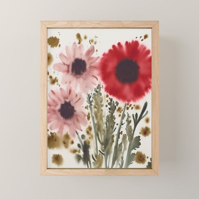 Poppy and Blush Blooms Mini Art Print Gallery Image 1