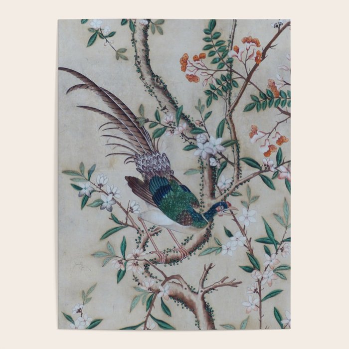 Antique Chinoiserie With Bird Poster